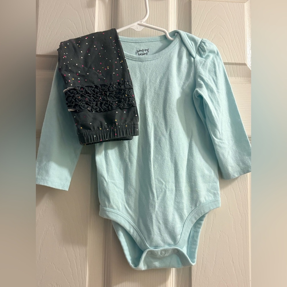 Light Blue Long Sleeve Onesie with Black Ruffled Pants